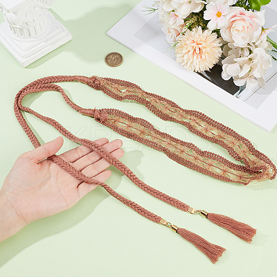 1Pc Cotton and Linen Flower Lace Tassel Waist Belly Belts AJEW-GF0012-32B-1