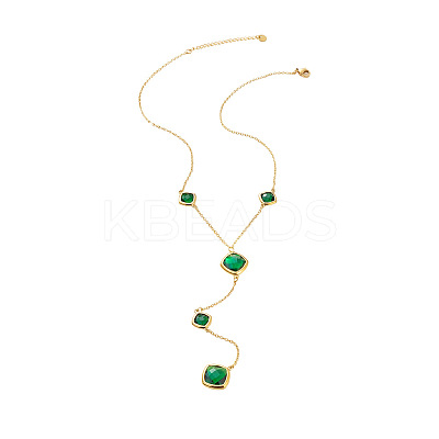 304 Stainless Steel Glass Rhombus Long Y Tassel Necklaces for Women WGE6B13-02-1