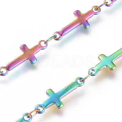 Ion Plating(IP) Handmade 304 Stainless Steel Bar Link Chains STAS-G038-21M-1
