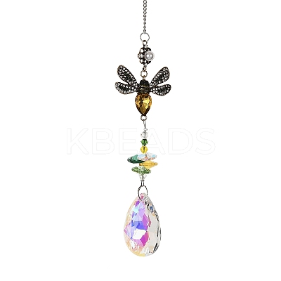 Crystal and Alloy Rhinestones Steel Wire Pendant Decorations HJEW-R050-03AGP-1