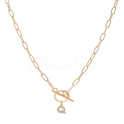 1Pc 304 Stainless Steel Chain & Brass Micro Pave Cubic Zirconia Letter Pendant Necklaces NJEW-LP0001-36Q-G-1
