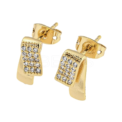 Brass Micro Pave Cubic Zirconia Stud Earrings EJEW-P261-43G-1