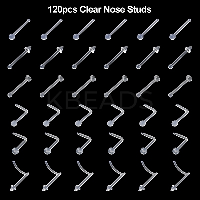 120Pcs 6 Style Acrylic L-Shaped Nose Ring AJEW-YW0001-11A-1