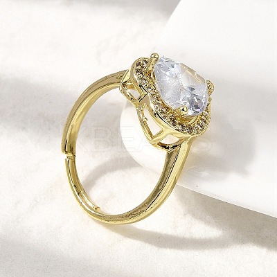 Brass Micro Pave Cubic Zirconia Adjustable Finger Rings for Women RJEW-L130-003G-1