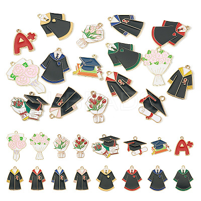 16Pcs 16 Styles Graduation Season Theme Alloy Enamel Pendants ENAM-TA0002-70-1