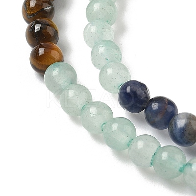 Chakra Natural Red Jasper & Yellow Jade & Green Aventurine & Tiger Eye & Sodalite & Amethyst Beads Strands G-NH0002-E02-4mm-1