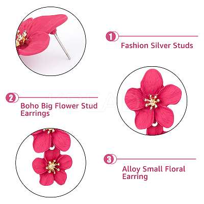9 Pairs 9 Colors Alloy Flower Dangle Stud Earrings for Woman EJEW-FI0001-72-1