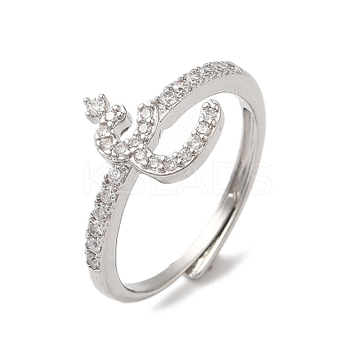 Rack Plating Brass Cubic Zirconia Arabic Letters Adjustable Rings for Women RJEW-S407-10P-06-1