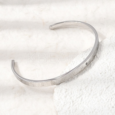 304 Stainless Steel Micro Pave Clear Cubic Zirconia Roman Numerals Open Cuff Bangles for Women SA-CBAC920-09P-1