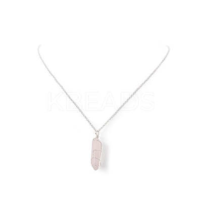 Natural Rose Quartz Bullet Pendant Necklace NJEW-JN04240-1
