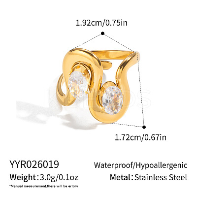 Irregular 304 Stainless Steel Cubic Zirconia Cuff Open Rings for Women RA2180-5-1