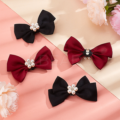 2 Pairs 2 Colors Cloth Bowknot Bridal Shoe Decoration with Plastic Imitation Pearl AJEW-PH0018-04-1