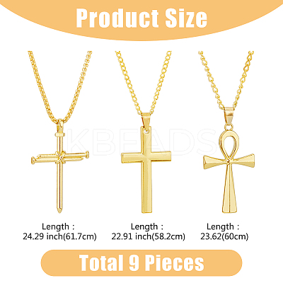 9Pcs 9 Style Stainless Steel & Alloy Cross Pendant Necklaces Set NJEW-FI0001-21-1