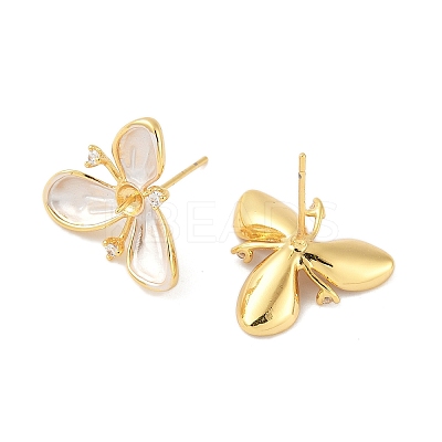 Flower Brass & Sterling Silver Pin Stud Earrings KK-M326-02G-1
