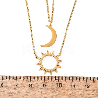 304 Stainless Steel Double Layered Sun Moon Pendant Necklaces NJEW-Z081-02G-1