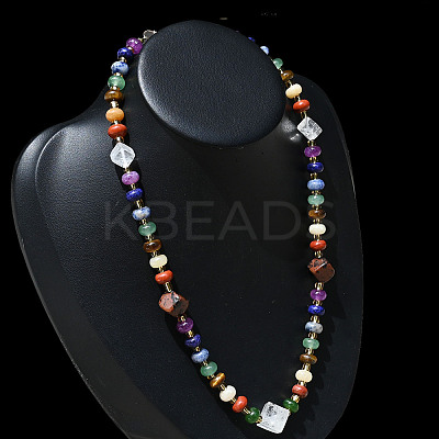 Natural Red Jasper & Red Agate & Quartz Crystal & Green Aventurine & Blue Spot Stone & Topaz Jade & Mahogany Obsidian & Tiger Eye & Synthetic Malachite Beaded Necklaces NJEW-B137-01-1