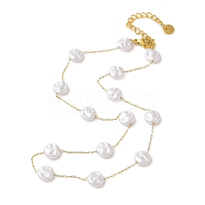 304 Stainless Steel & Plastic Pearl Link Chain Necklaces for Women NJEW-K383-04A-G-1