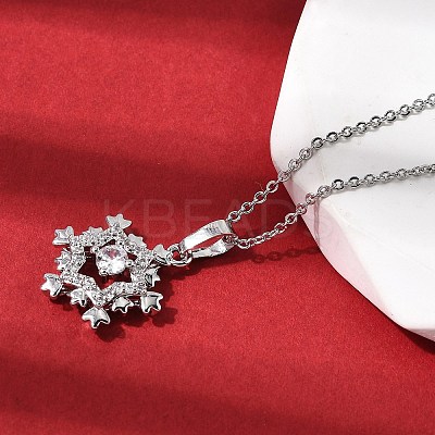 Christmas Snowflake Brass Micro Pave Cubic Zirconia Pendants Necklaces NJEW-L468-01P-A01-1