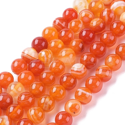 Natural Striped Agate/Banded Agate Beads Strands X-G-G582-8mm-62-1