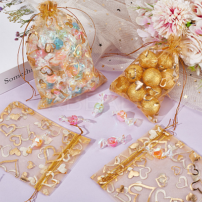 80Pcs 2 Styles Heart Printed Organza Bags OP-BBC0001-04B-1