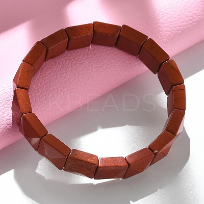 Square Natural Red Jasper Beads Stretch Bracelets for Women Men BJEW-C097-06S-1