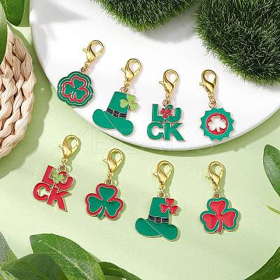 16Pcs 16 Styles Saint Patrick's Day Theme Alloy Enamel Pendant Decoration HJEW-JM02385-1