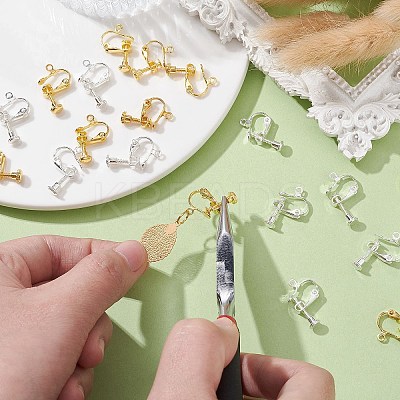 20Pcs 2 Colors Racking Plated Brass Clip-on Earring Findings KK-CJ0002-11-1