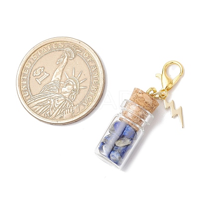 Natural Lapis Lazuli Chips inside Glass Wishing Bottle Pendant Decoration HJEW-JM03307-03-1