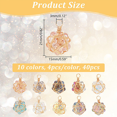 40Pcs 10 Color Glass Pendants PALLOY-AB00197-1