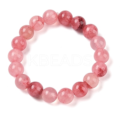 Natural Green Jade(Dyed) Round Beaded Stretch Bracelets G-U005-01C-04-1