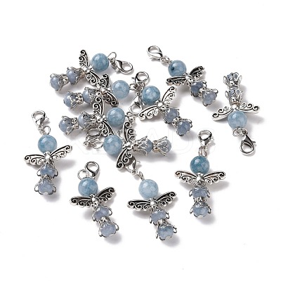 Natural Round Aquamarine Pendant Decorations HJEW-JM00200-04-1