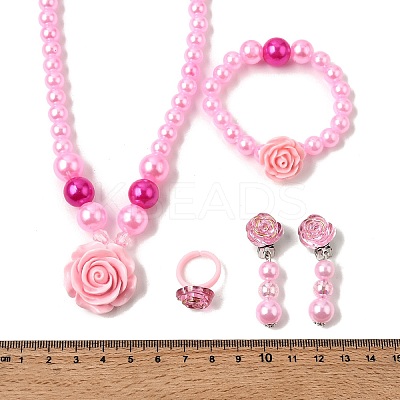 Cute Unicorn Alloy Plastic Children's Beaded Necklace & Bracelet & Cuff Ring & Clip-on Earring Jewelry Sets for Girl's FS-WGF4311-06-1