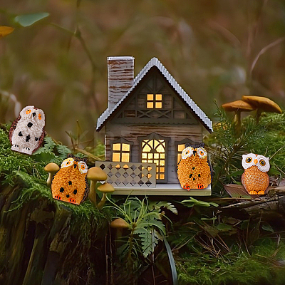 16Pcs 8 Styles Resin Owl Figurines DJEW-DR0001-09-1