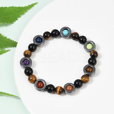 Natural & Synthetic Mixed Gemstone Beaded Stretch Bracelets for Women Men BJEW-Q031-01A-1