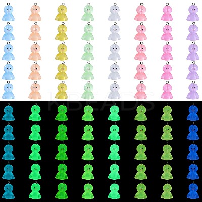 80Pcs 8 Colors Luminous Resin Pendants RESI-SZ0003-48-1