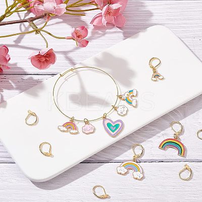8Pcs 8 Style Rainbow & Cloud & Heart Enamel Dangle Leverback Earrings for Women HJEW-NB0001-35-1