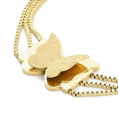304 Stainless Steel 3-Strand Box Chain Butterfly Link Bracelets for Women BJEW-C071-01G-1