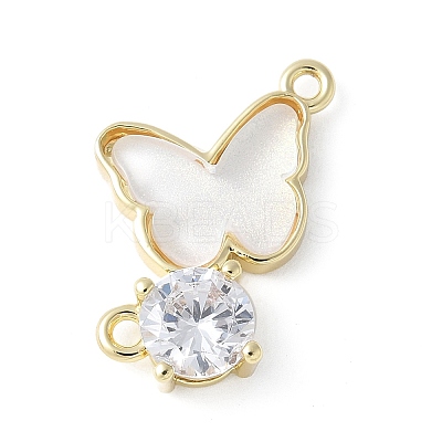 Brass Micro Pave Cubic Zirconia and Glass Connector Charms KK-F892-48G-1