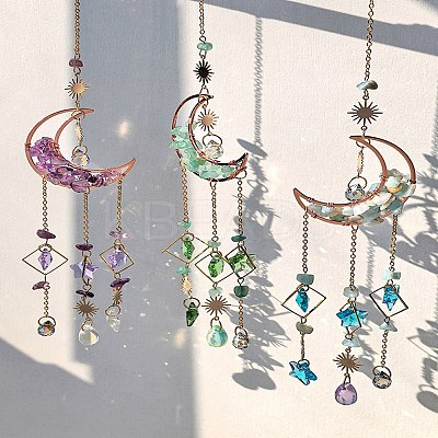 Natural Topaz Jade Chips Moon Pendant Decorations HJEW-FS00027-01-1