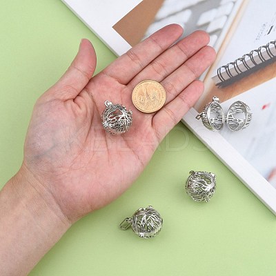 Rack Plating Brass Hollow Round Cage Pendants KK-M181-02P-NF-1