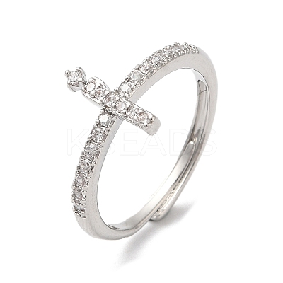 Rack Plating Brass Cubic Zirconia Arabic Letters Adjustable Rings for Women RJEW-S407-10P-08-1