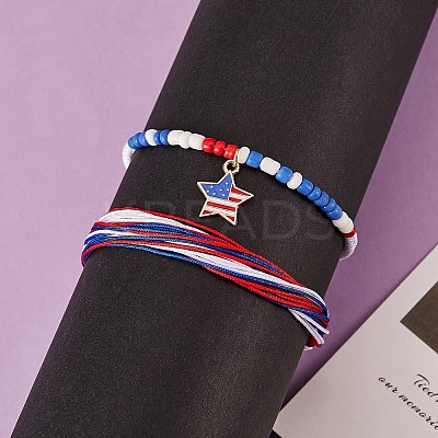 2Pcs 2 Color Alloy Enamel Star Charms Braided Bead Bracelet BJEW-SW00046-1