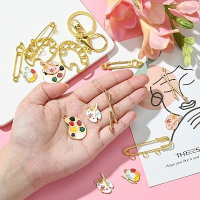 DIY Painting Theme Alloy Keychain Brooch Pin Making Kits DIY-YW0008-71-1