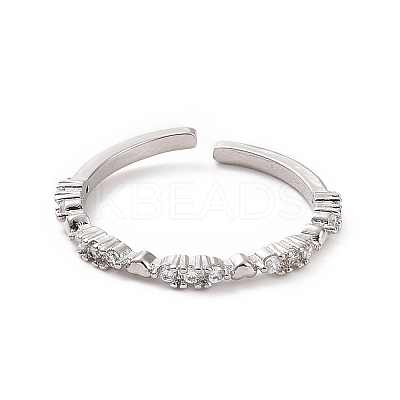 Clear Cubic Zirconia Heart Open Cuff Ring RJEW-H127-35P-1