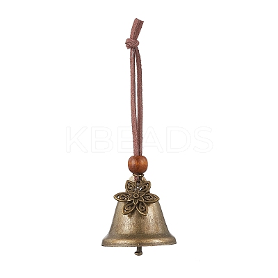 Iron Bell & Tibetan Style Alloy Flower Pendant Decorations HJEW-JM03368-1