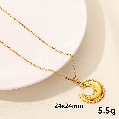 304 Stainless Steel Moon Pendant Necklaces LL9510-12-1