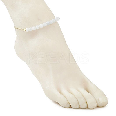 Dyed Natural White Jade Round Beaded Ankelets AJEW-AN00707-02-1