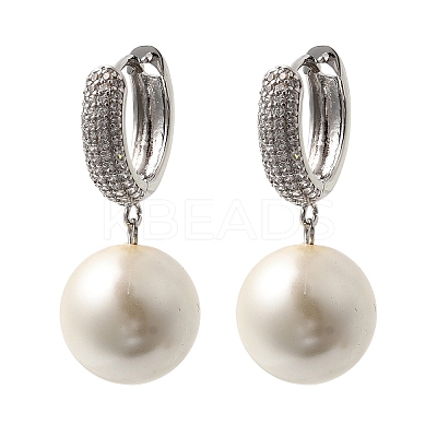 Round Brass Micro Pave Clear Cubic Zirconia Hoop Earrings EJEW-H180-01A-P-1