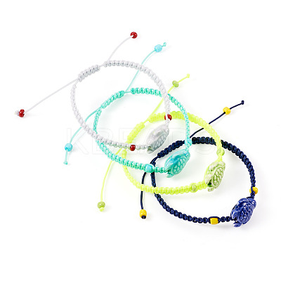 4Pcs 4 Colors Porcelain Tortoise Braided Bead Bracelets Set BJEW-TA0001-17-1