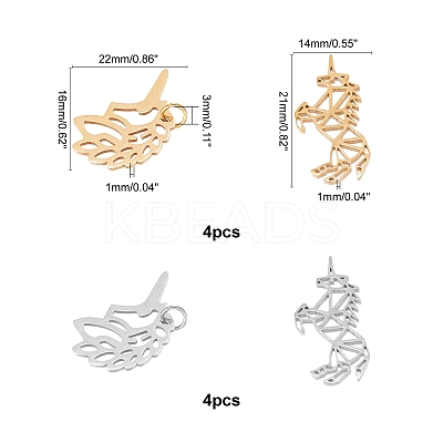 16Pcs 2 Style 201 Stainless Steel Pendants and Filigree Joiners STAS-DC0001-55-1